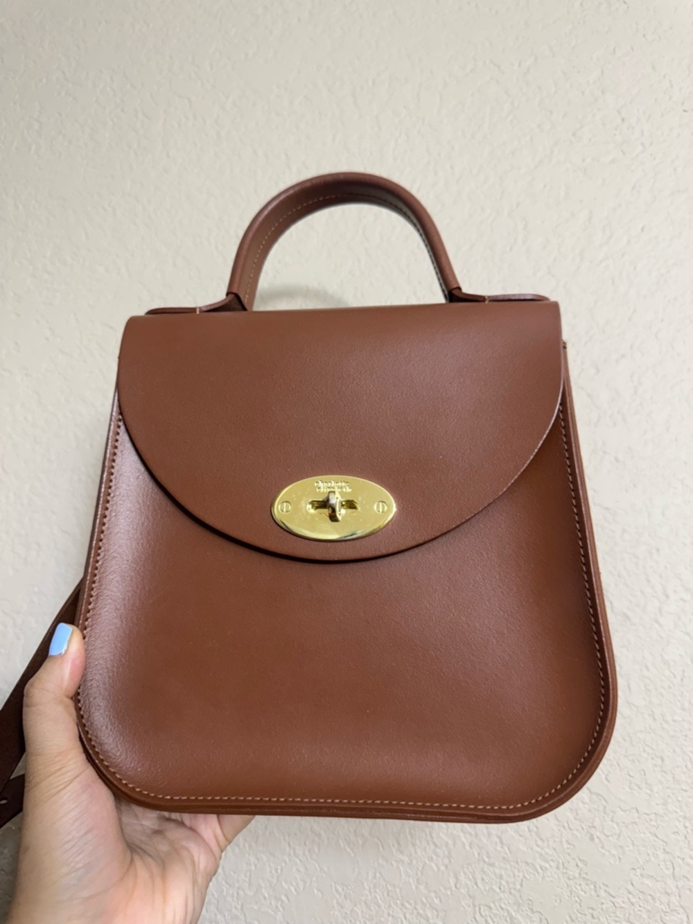 Charlotte Elizabeth Chestnut Bloomsbury Crossbody Bag with Gold Turn-Lock